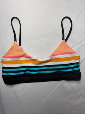 Body Glove Peach, Teal, Black & White Striped Bikini Top